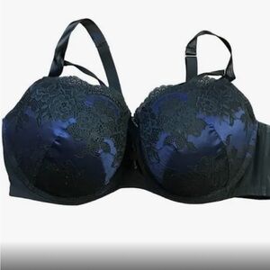 Cacique Boost Balconette Bra Black & Blue Lace Sz 44DD